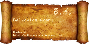 Balkovics Arany névjegykártya
